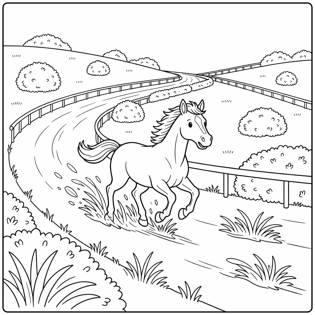horse racing coloring page of surging racehorse uphill