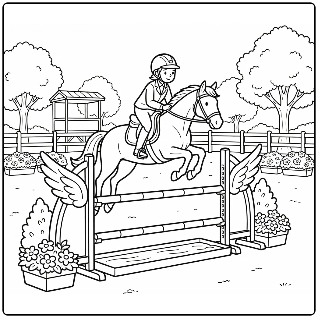Horse show jumping coloring page graceful horse midair jump
