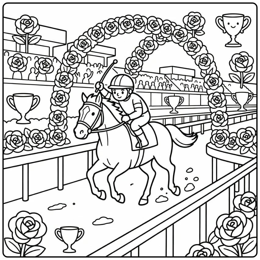 Dynamic kentucky derby horse coloring page race scene
