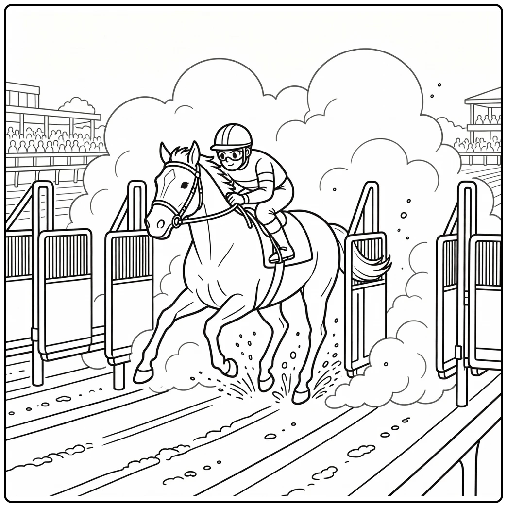 kentucky derby horse coloring page at starting gate