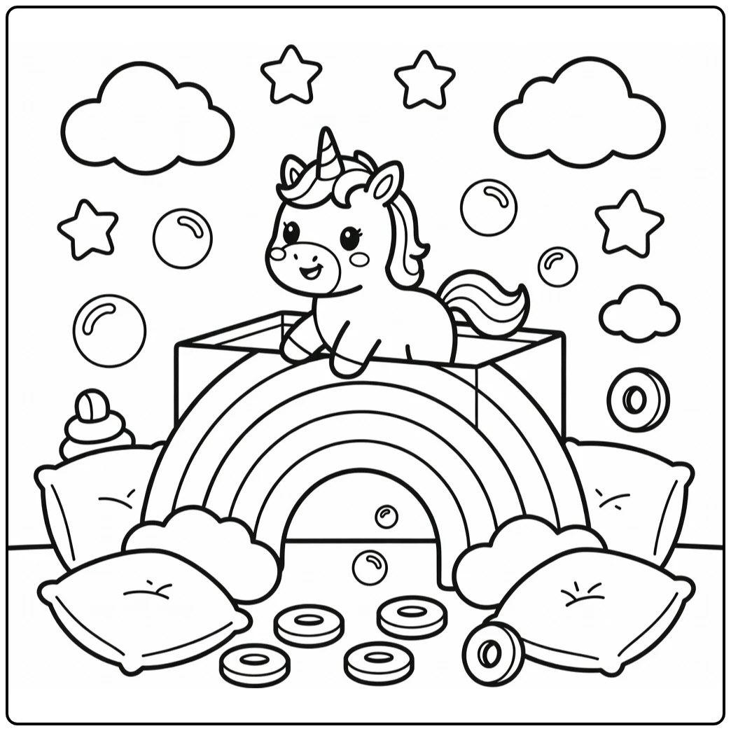 Kids rainbow cute unicorn coloring page rainbow toy block