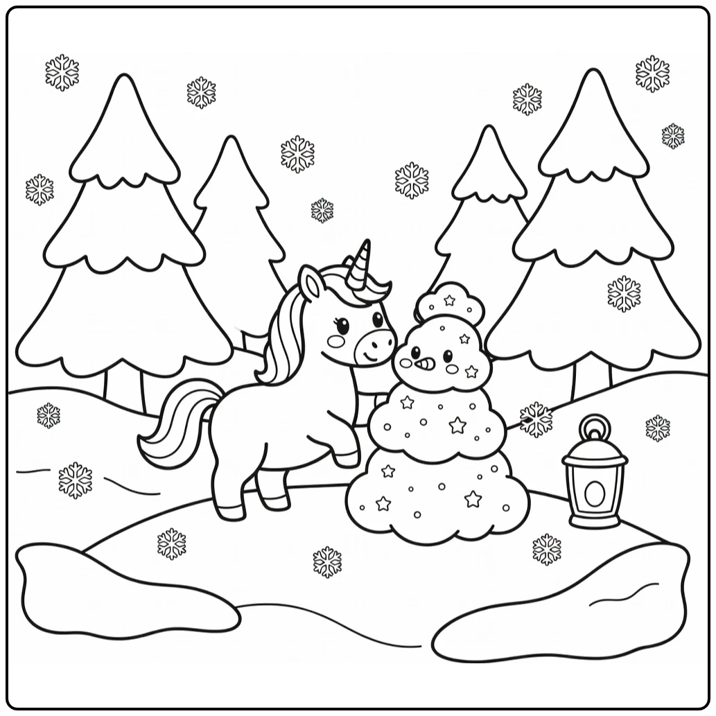 Unicorn nudges cloud-star snowman unicorn coloring pages