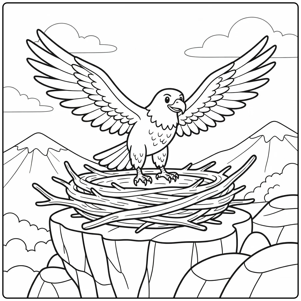 Eagle landing on cliff nest wild animals coloring page