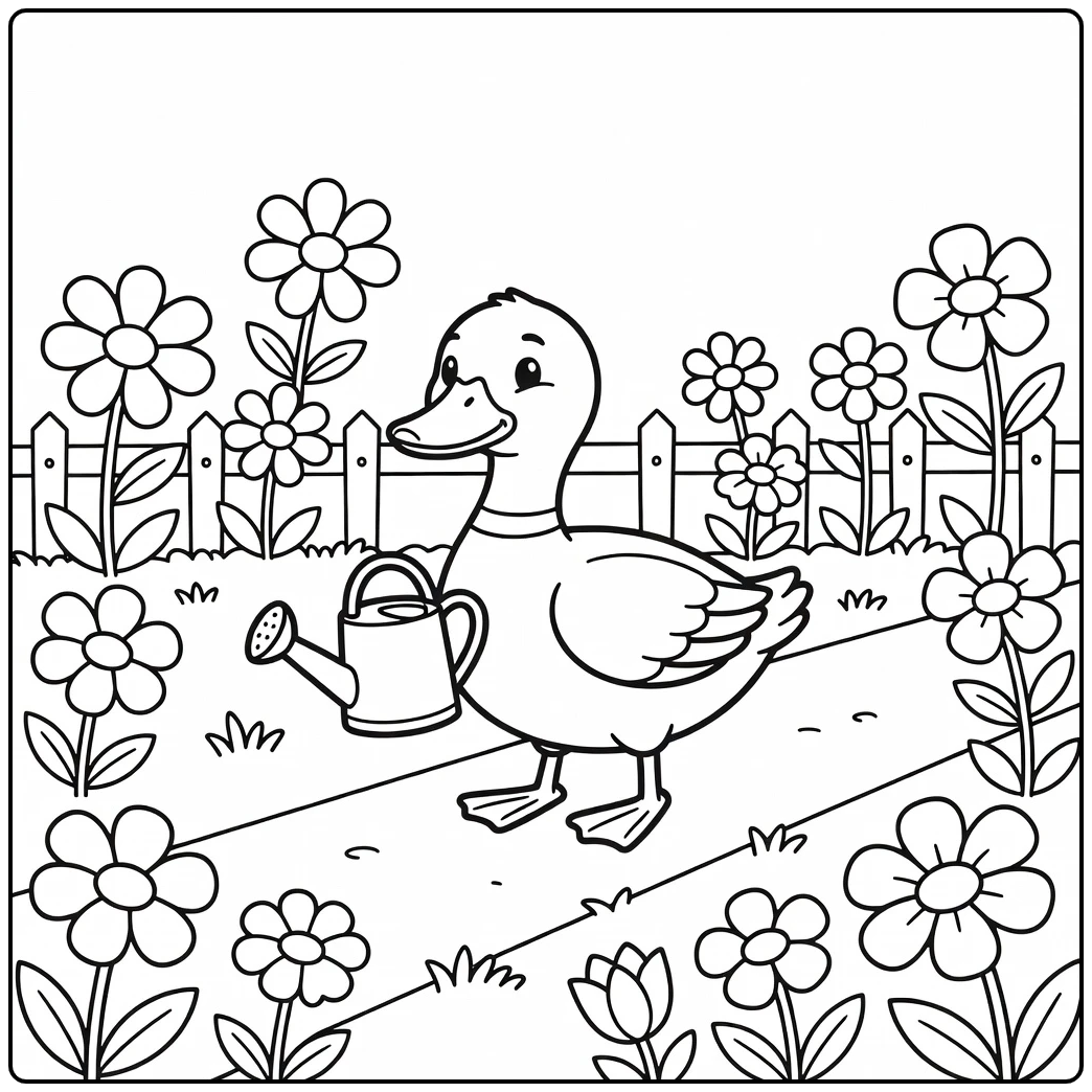 Mallard duck coloring page cute duck with watering can