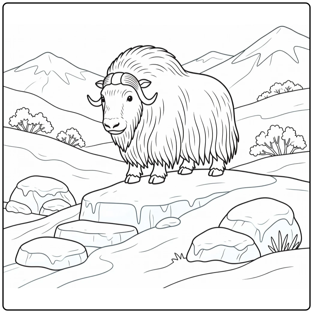 Musk ox climbing icy ridge musk ox coloring pages