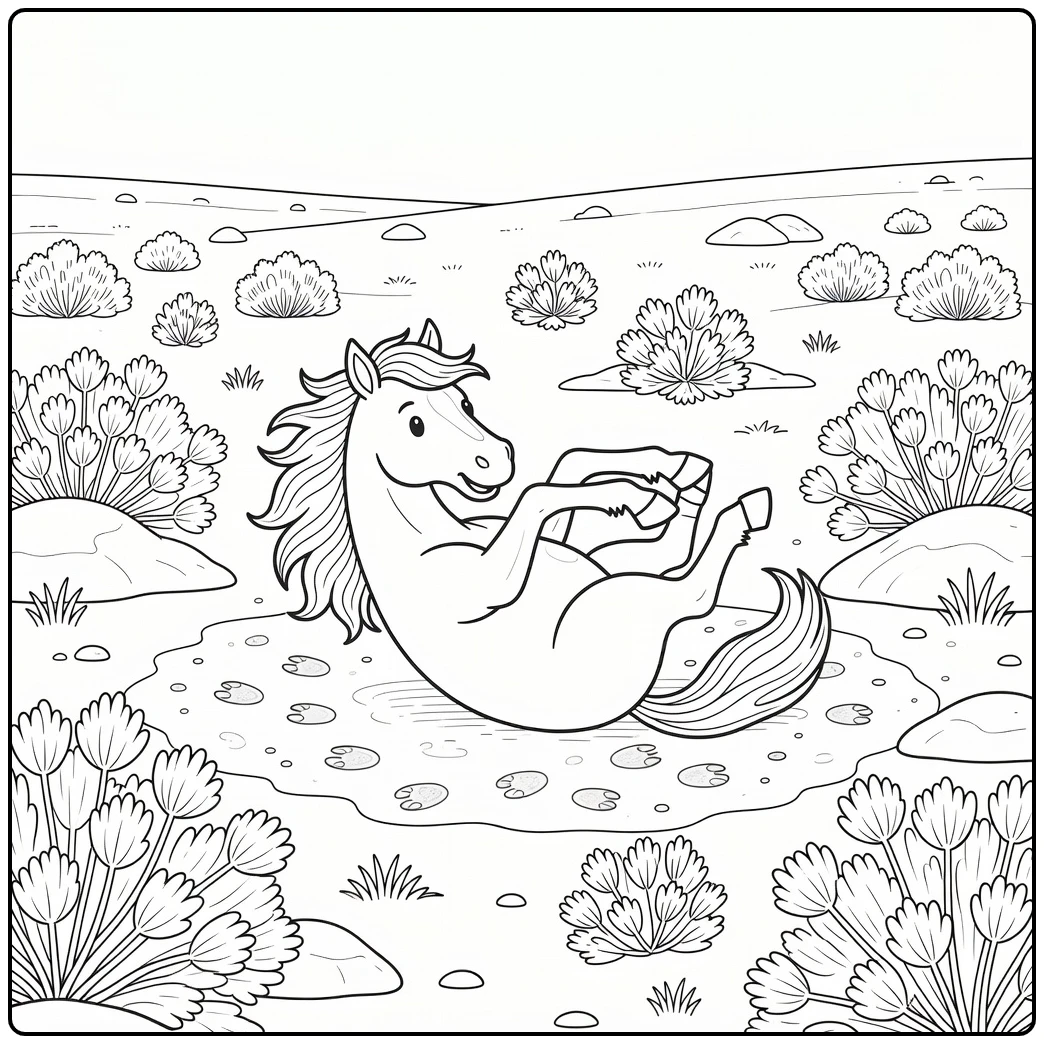 mustang horse coloring page playful roll in dust