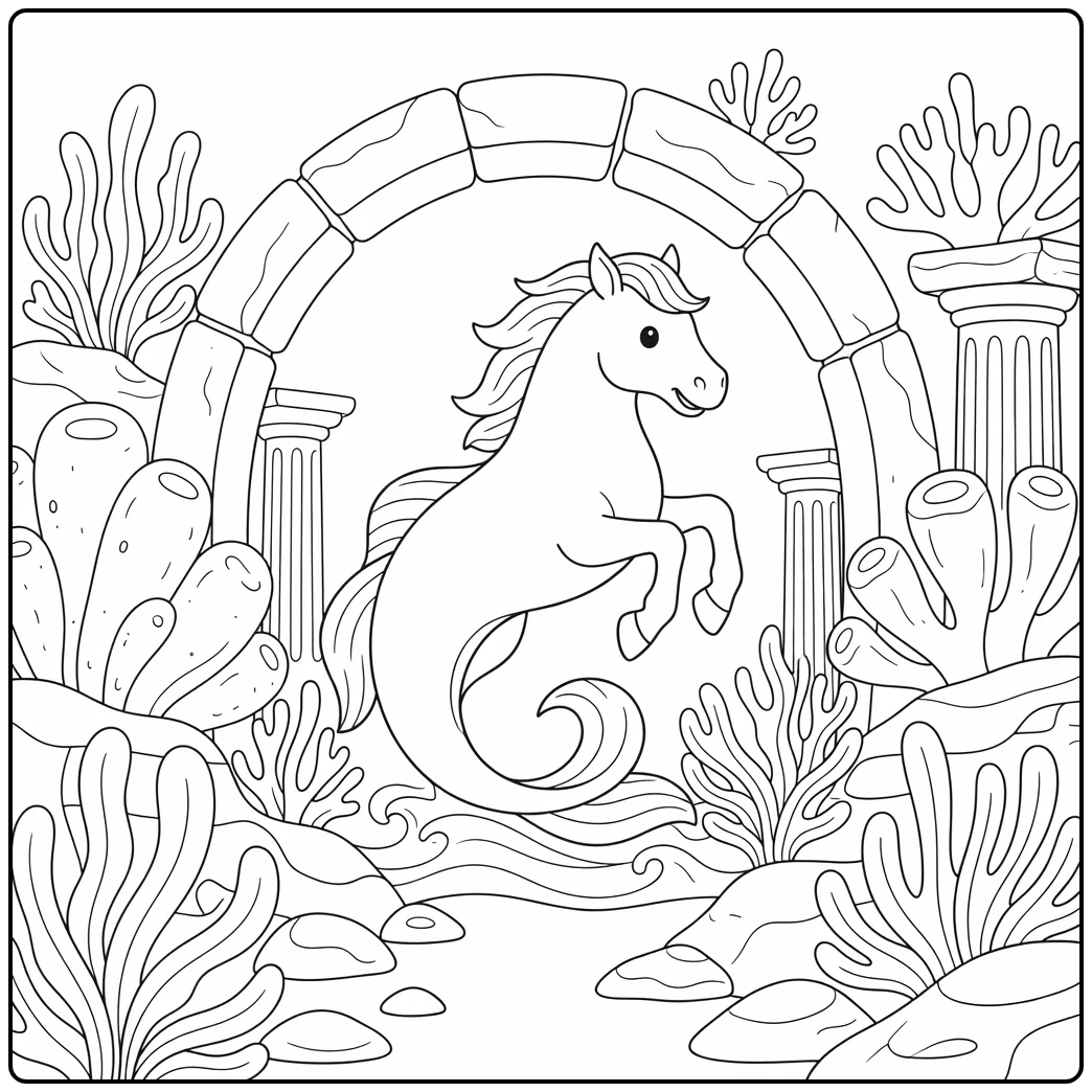Mythical creature animal coloring page for adults hippocampus