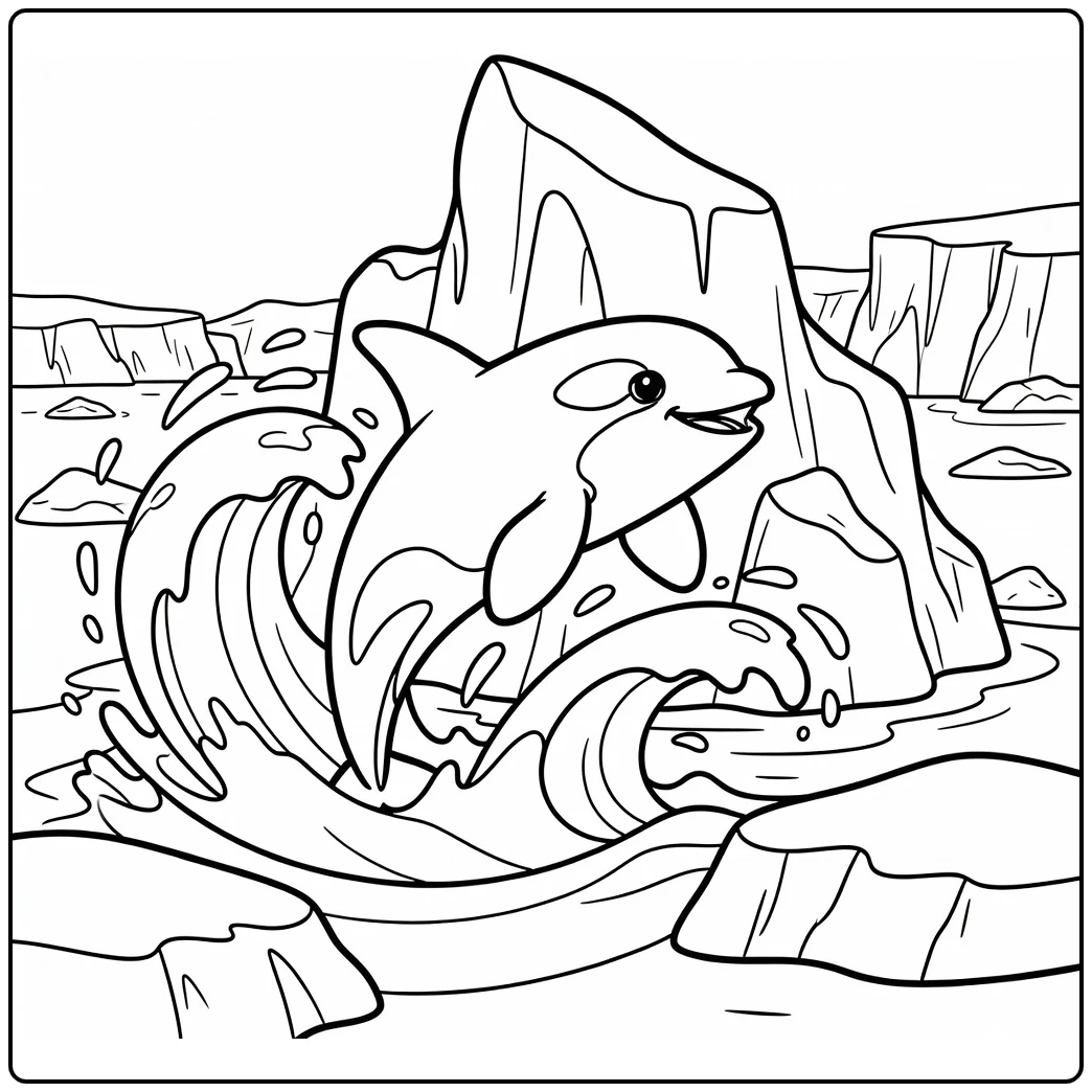 Breaching orca icebergs antarctic animals coloring page