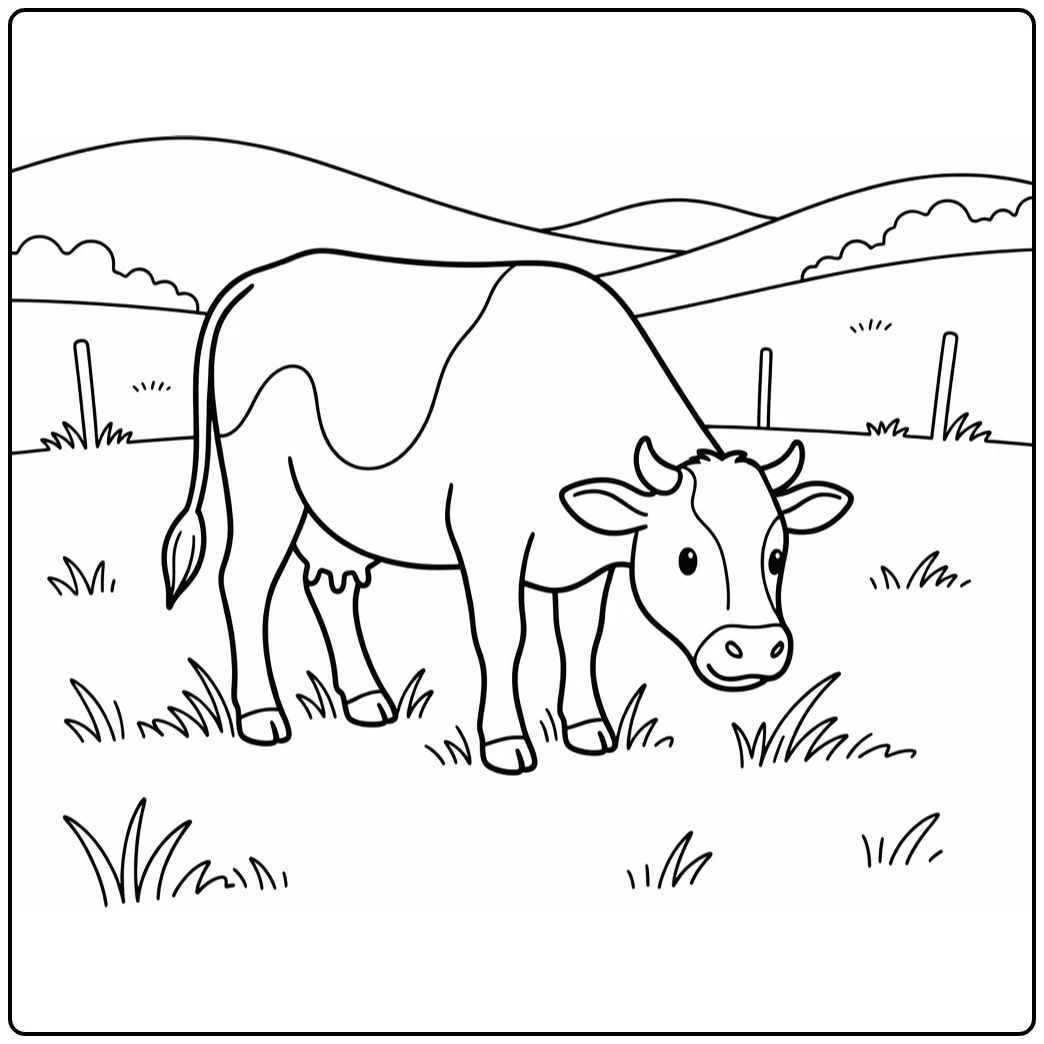 Calm cow grazing in pasture cow coloring pages