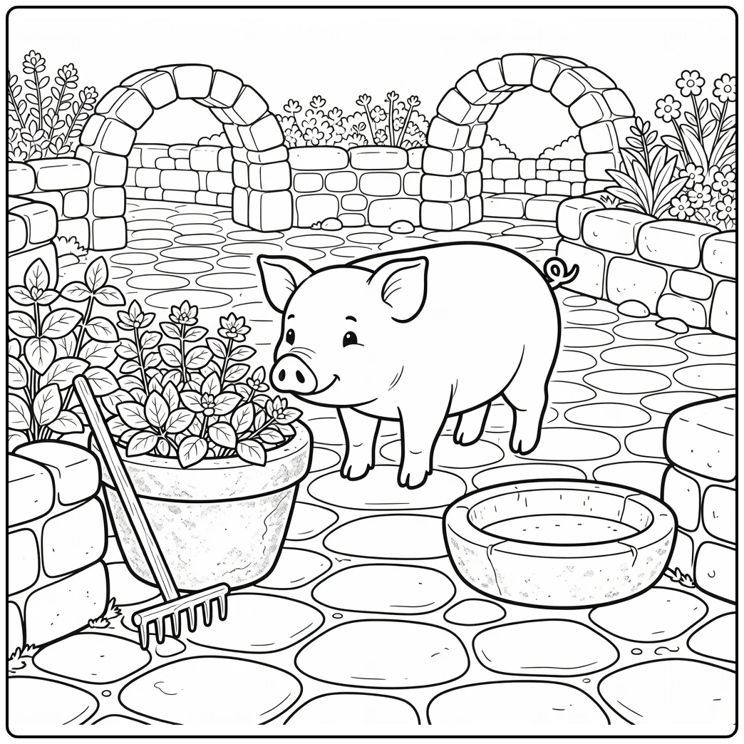 pig coloring page for adults domestic pig in stone courtyard