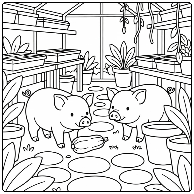 pig coloring page for adults two pigs in greenhouse