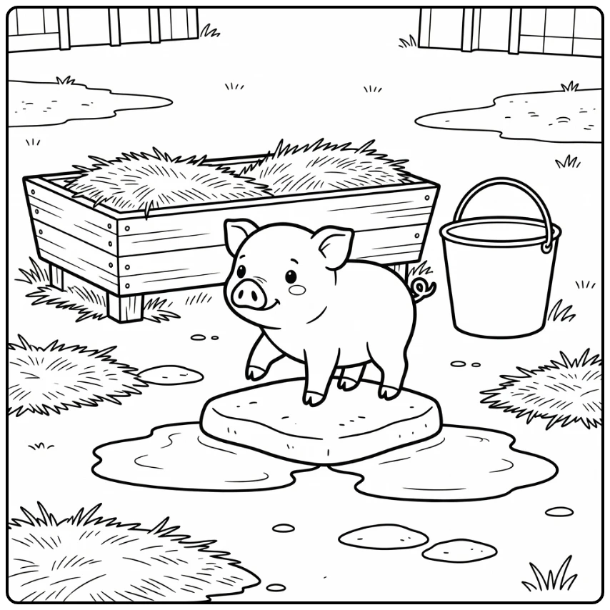 Pig coloring page cute piglet on barnyard stepping stone