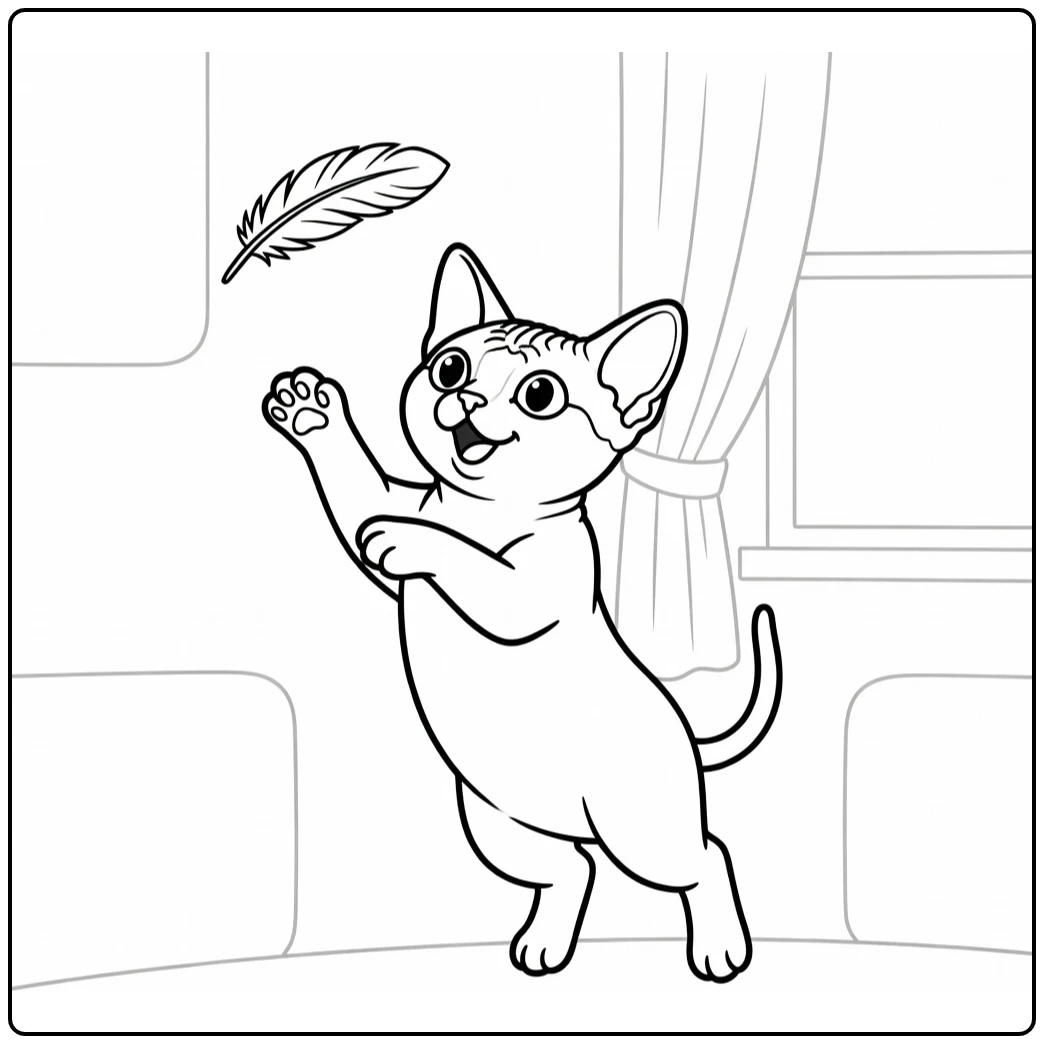 Lively hairless cat jumps for feather: hairless cat coloring pages