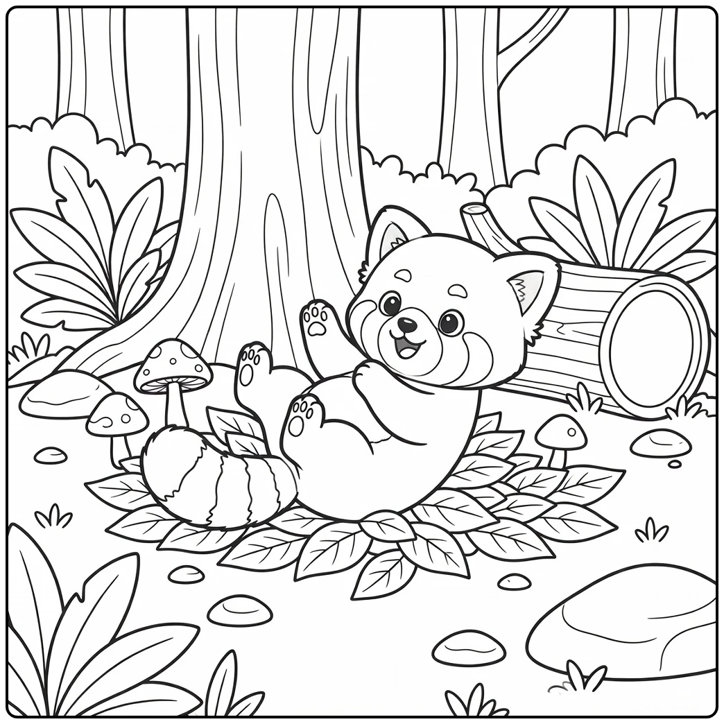 Red Panda Cub Tumble - cute baby animals cartoon coloring pages