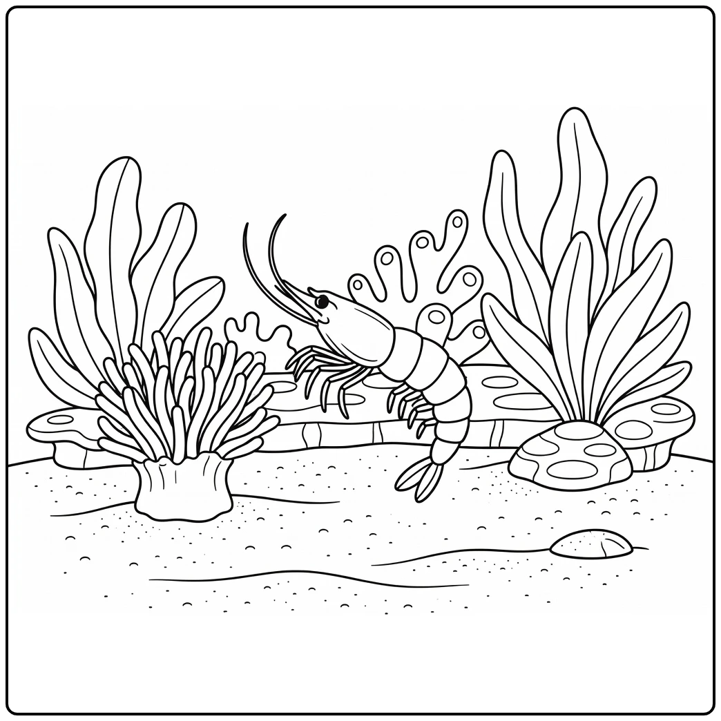 Shrimp hopping from anemone sea animal coloring page