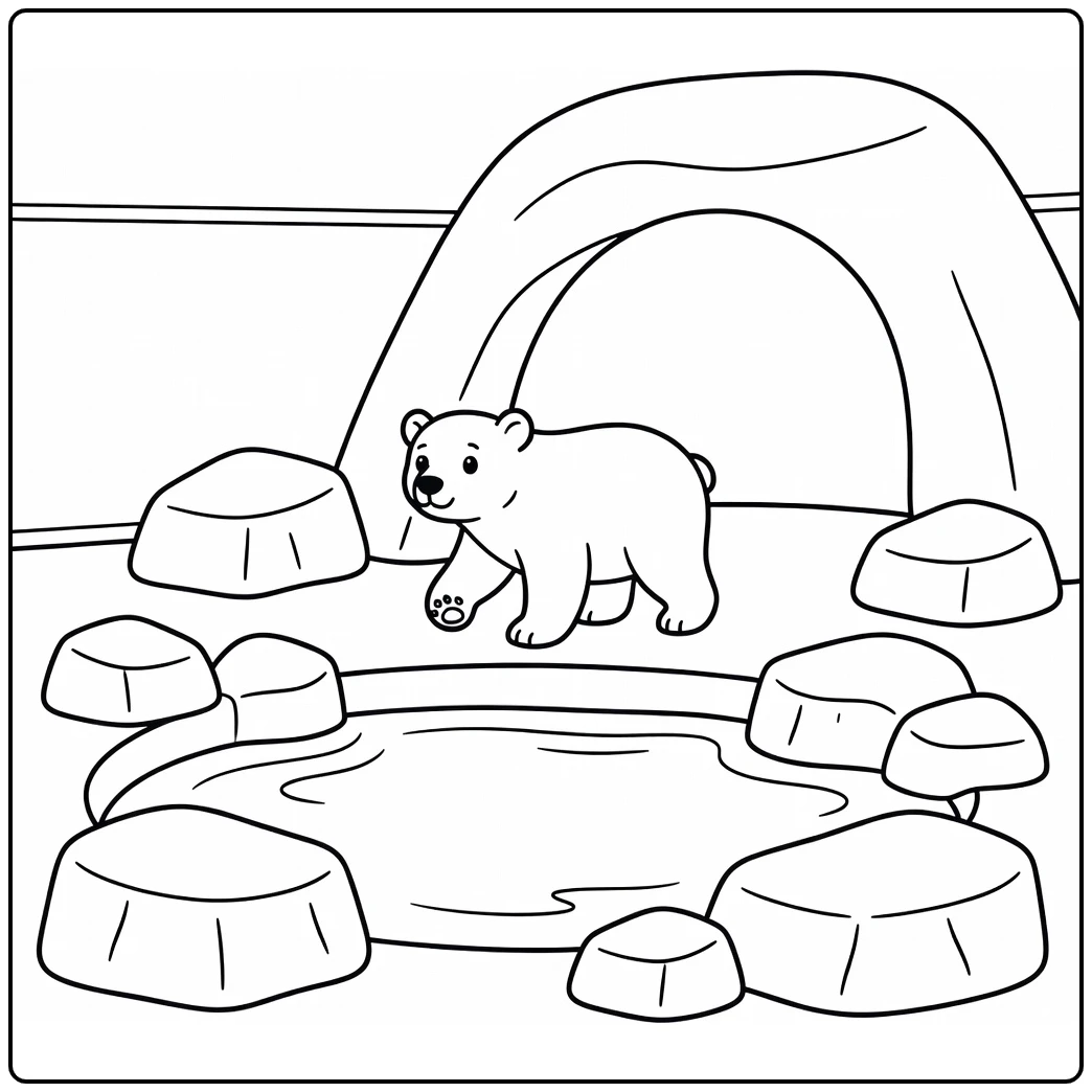 Cute polar bear by zoo arctic pool zoo coloring page