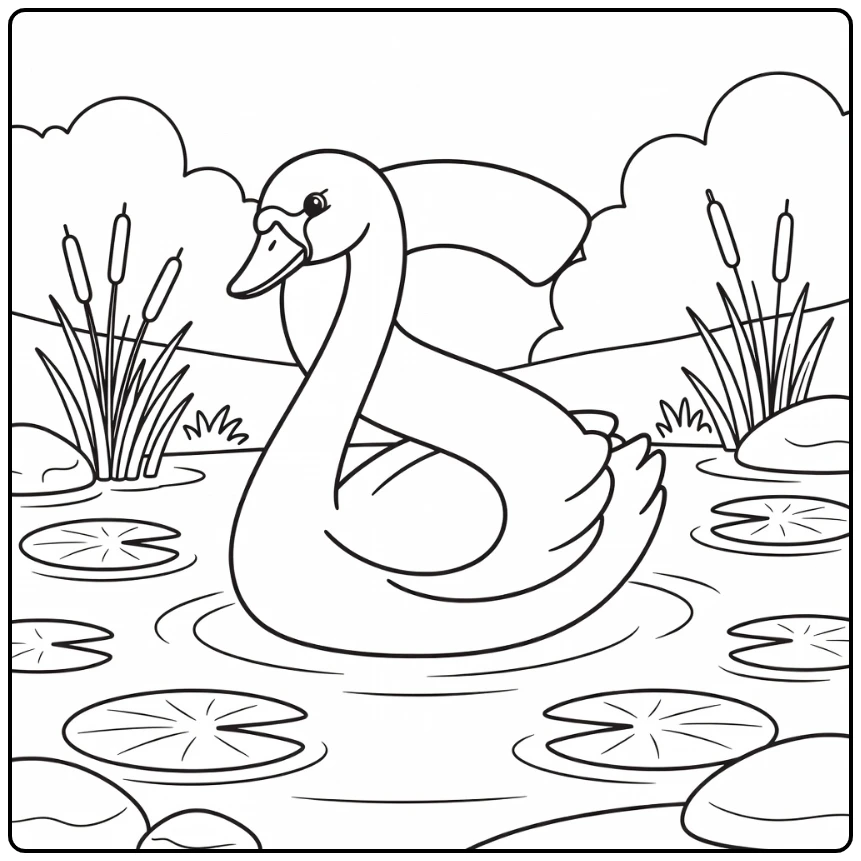Preschool animal alphabet coloring page swan forming letter S on pond