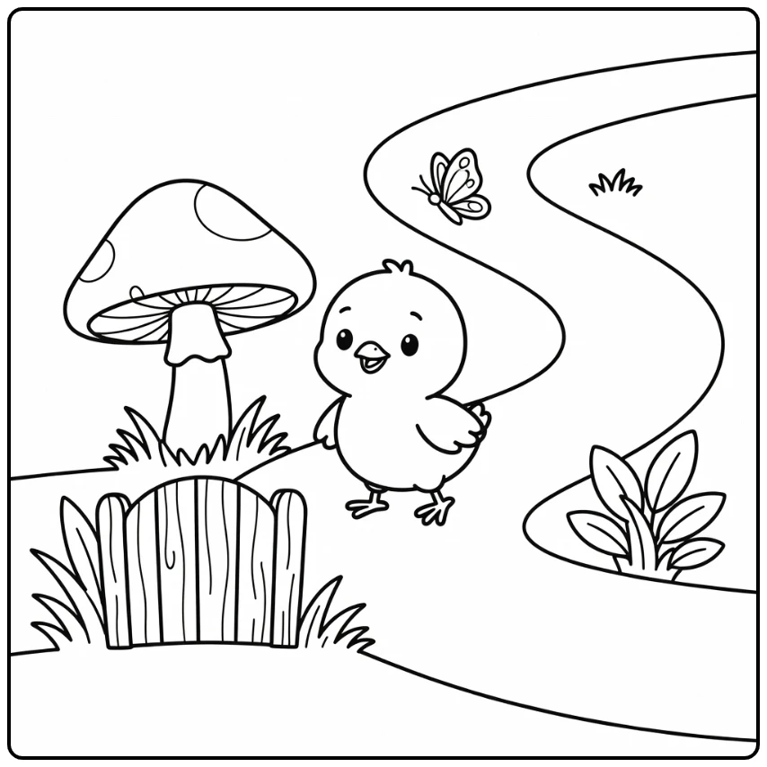 Cute chick scene in preschool chick coloring page