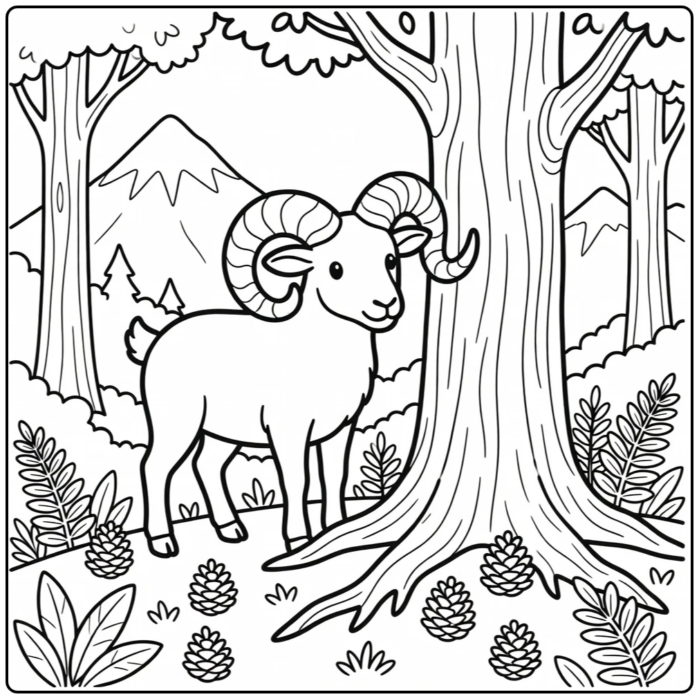 Ram coloring page of ram scraping horn against tree