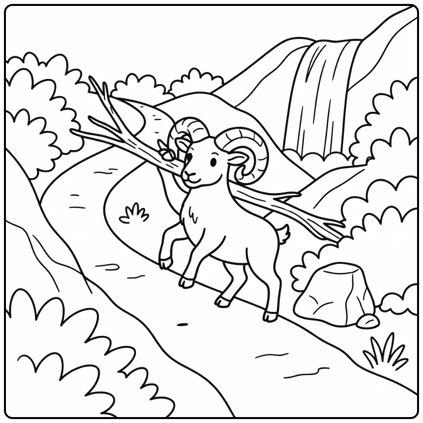 Ram Coloring Page Showing Ram Clearing Fallen Branch