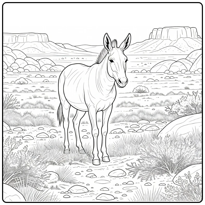 Realistic african animals coloring page of wild ass on rocky plain