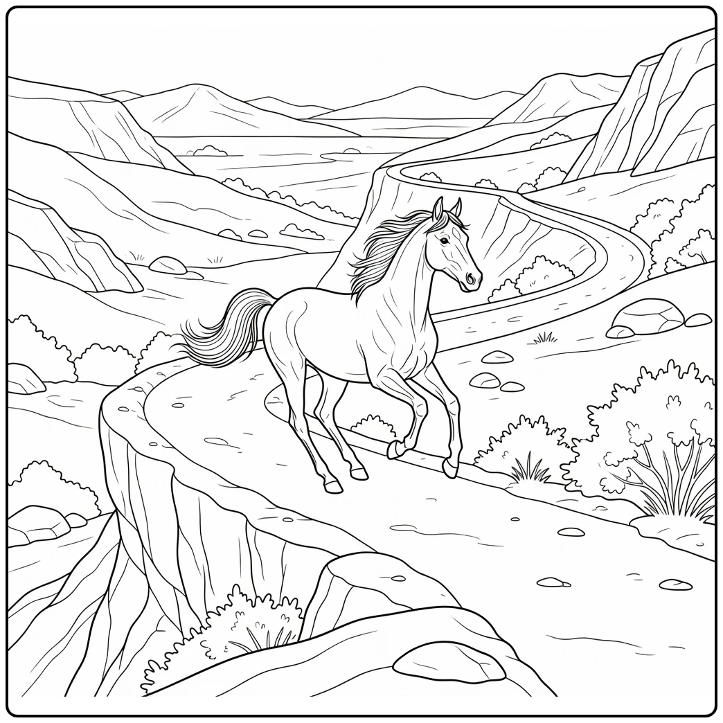 Explore this realistic arabian horse coloring page in nature