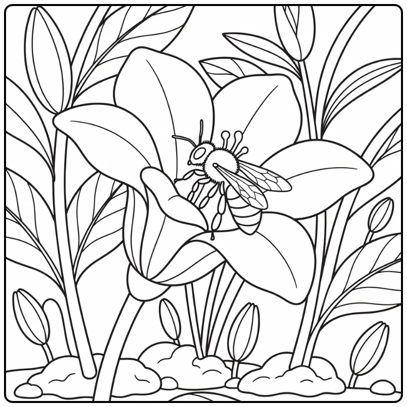 realistic bee coloring page bee emerging from flower bud