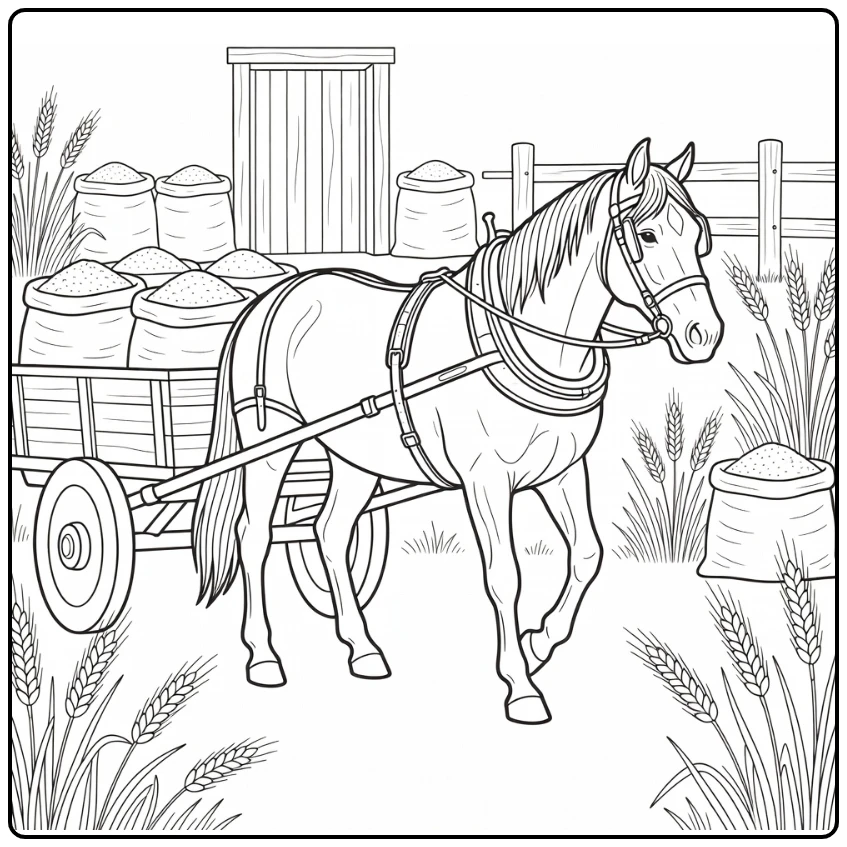 realistic draft horse coloring page horse with cart and sacks