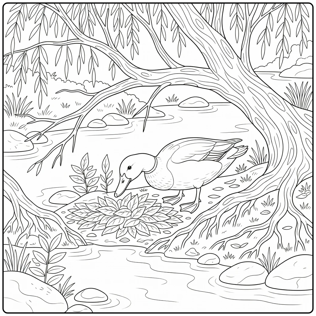 Realistic duck coloring page duck searching by quiet creek