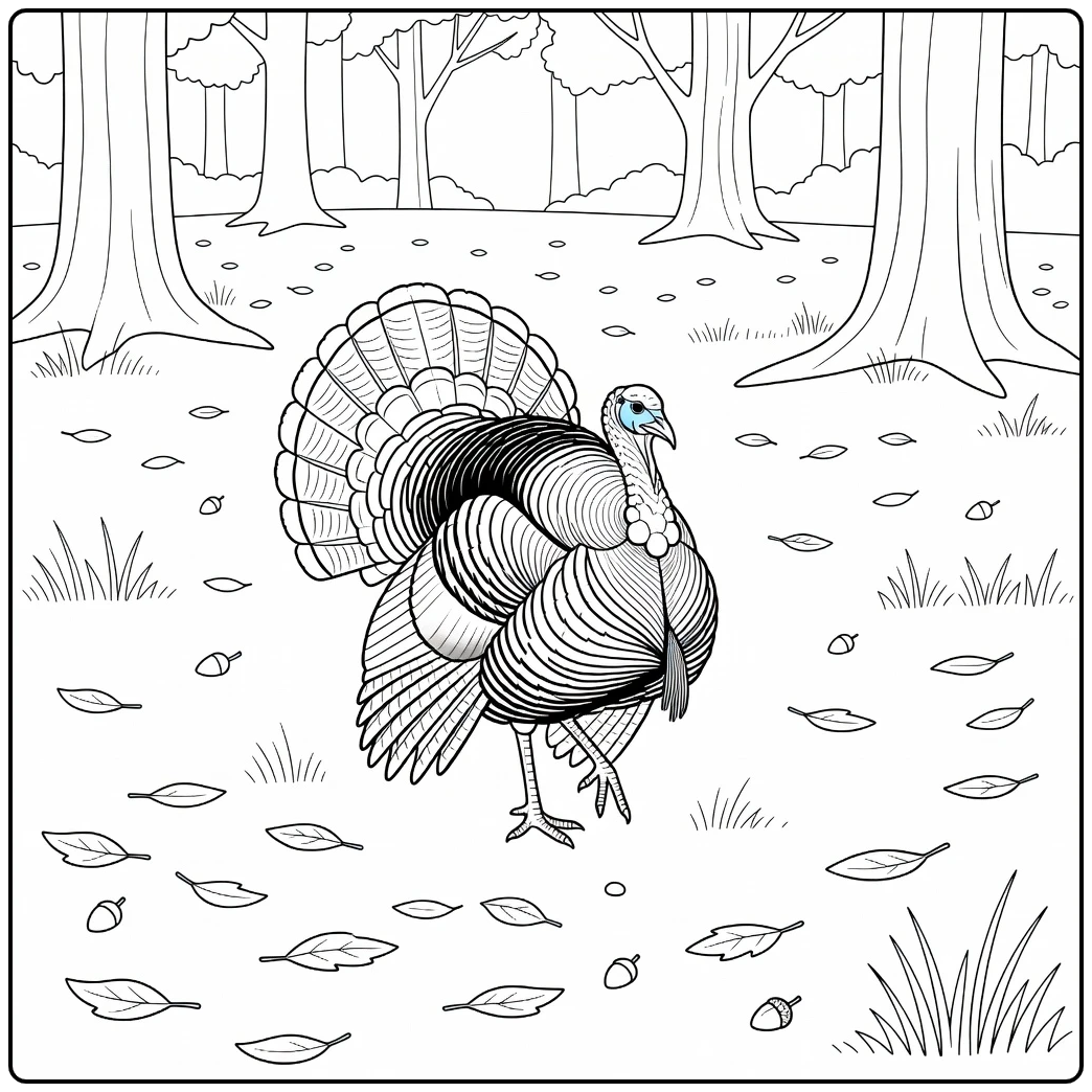 Realistic Turkey Coloring Page of strutting wild tom