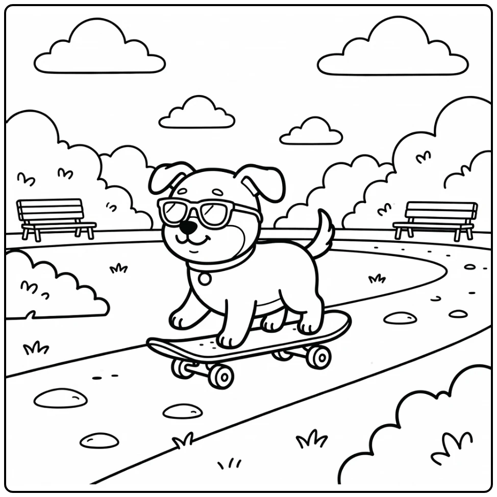Cool dog skateboarding park path, cool Dog coloring pages