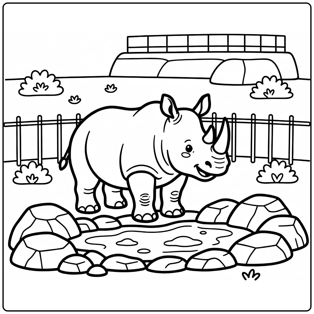 Cute rhino by mud wallow zoo coloring page