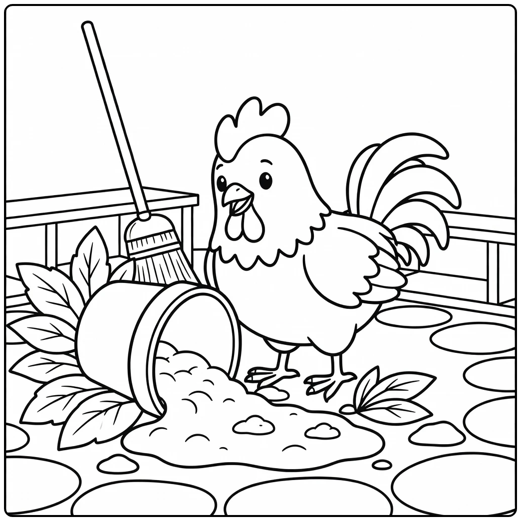 rooster coloring page for adults with flowerpot
