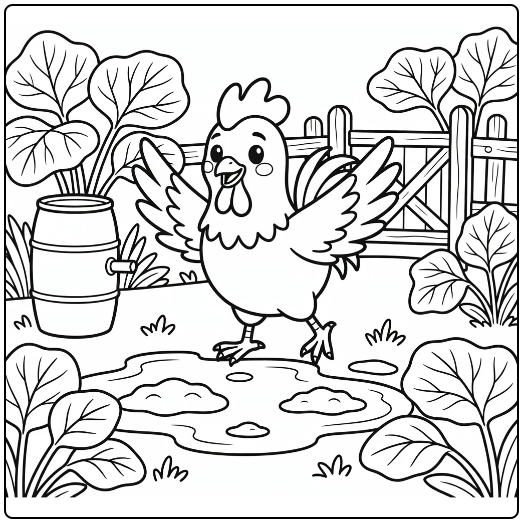 Rooster coloring page of flapping rooster by rainy puddle