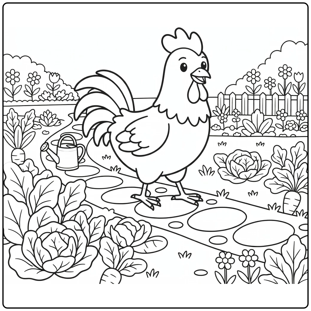 rooster coloring page rooster walking in garden path