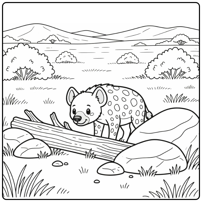 Cute Hyena in Safari Animals Coloring Page Savanna Adventure