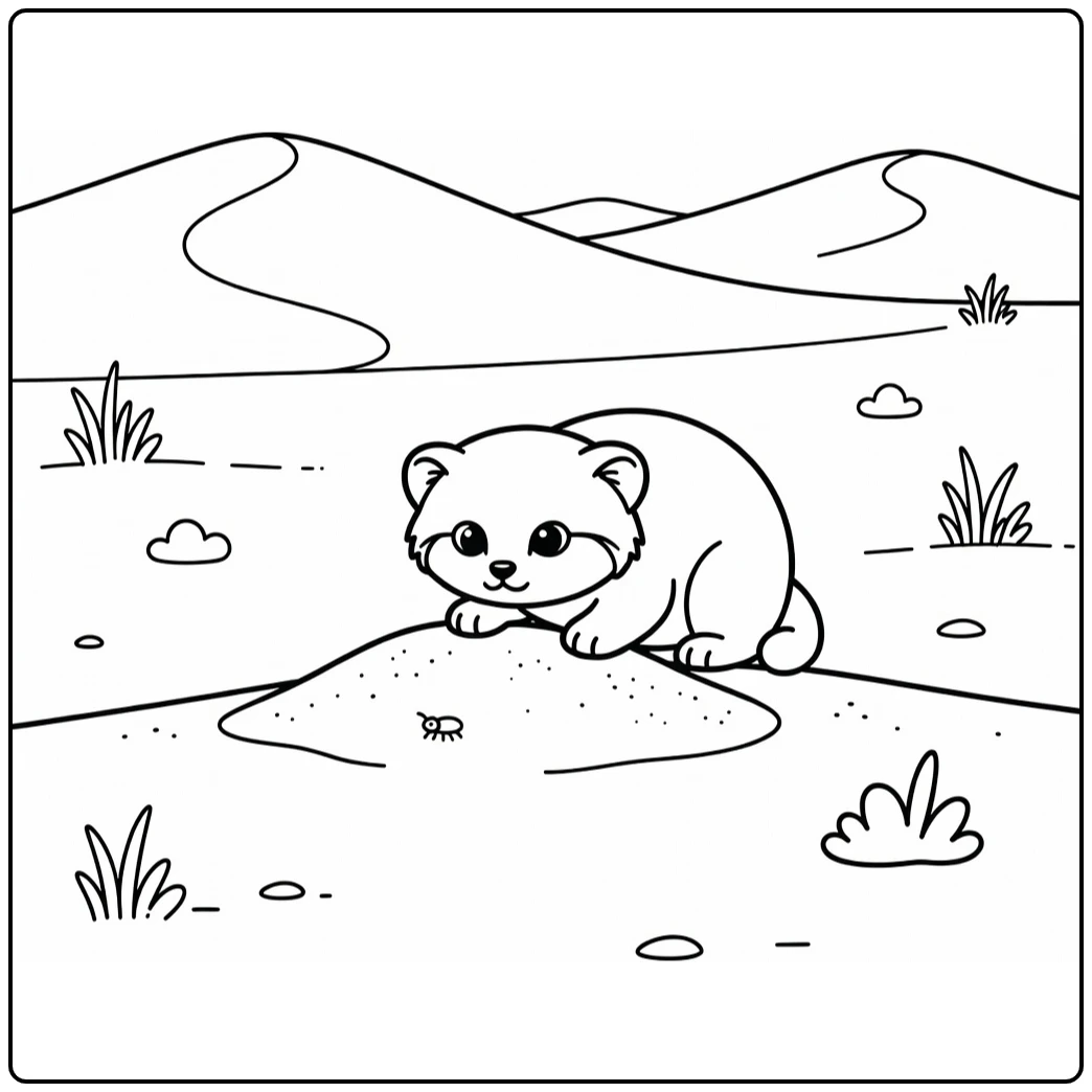 Stealthy sand cat peeks at insect in sand cat coloring pages