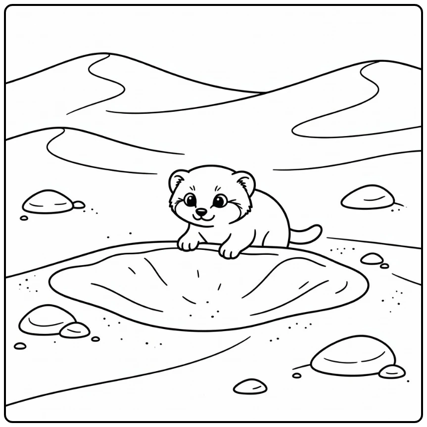 Curious sand cat coloring pages peering over sand pit