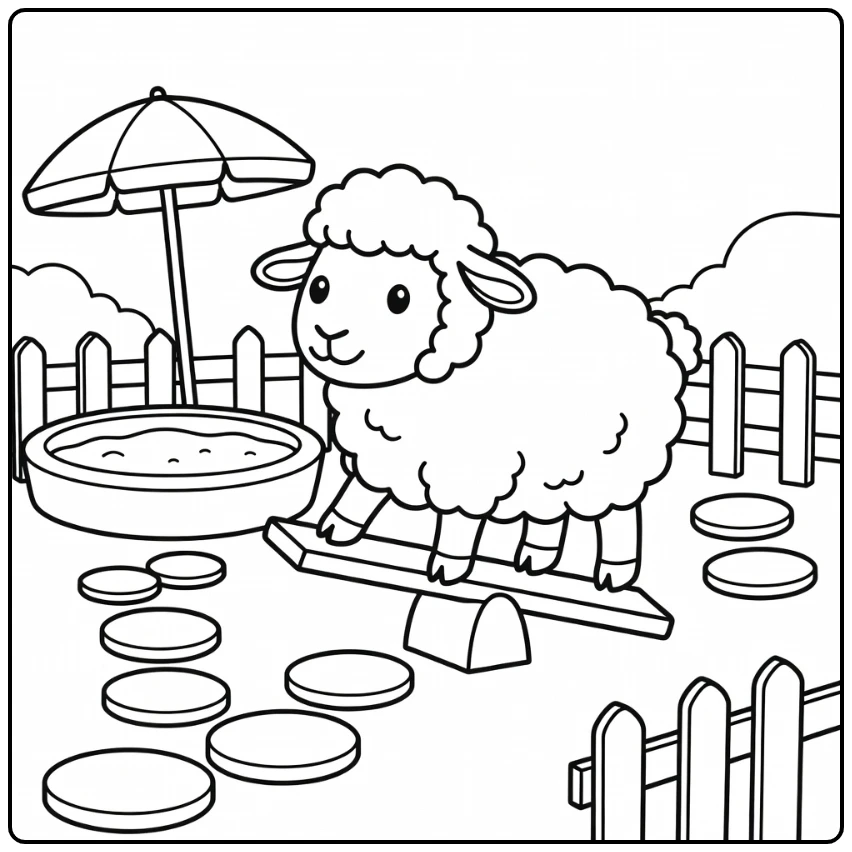 sheep coloring page for kids fluffy sheep on seesaw