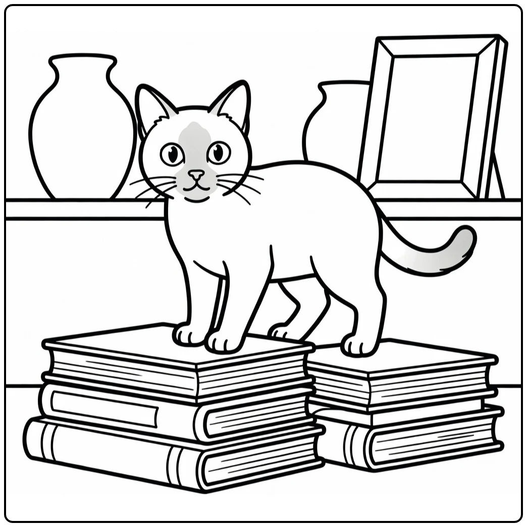 Alert Siamese cat on books stack siamese cat coloring pages