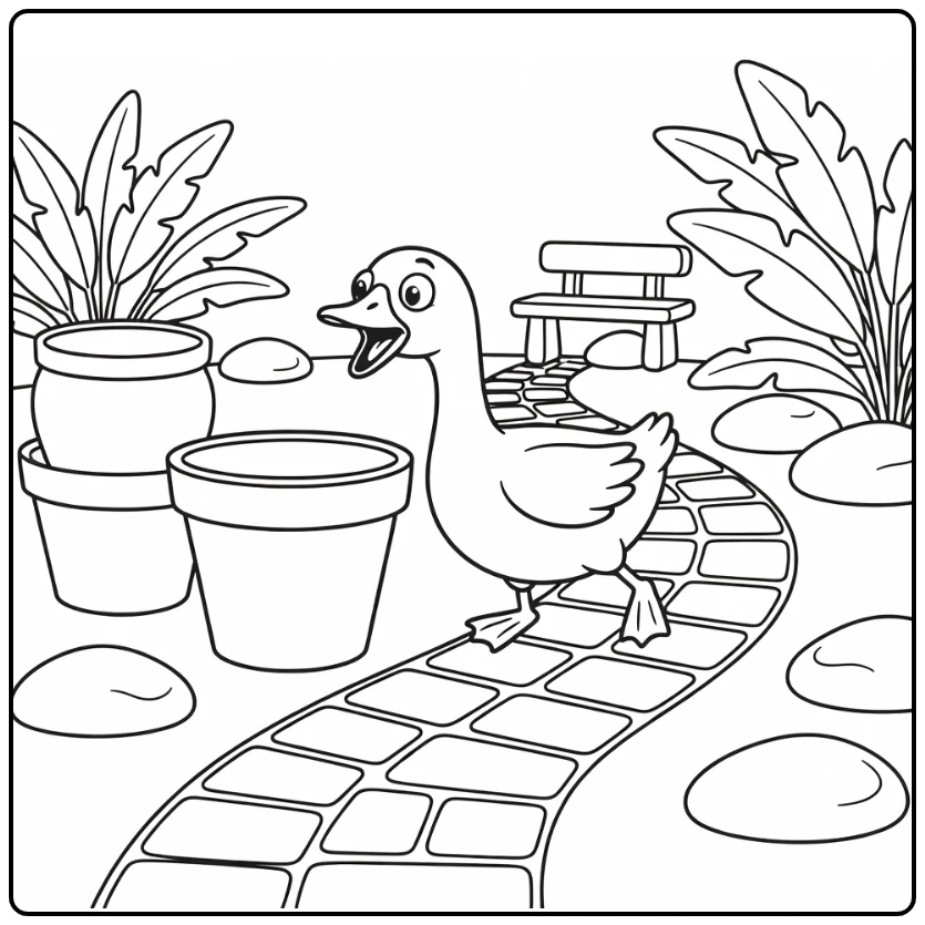 Silly goose coloring page with surprised echo action