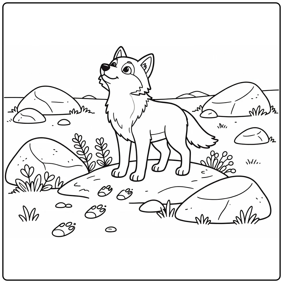 Arctic wolf sniffing air: arctic animal coloring page