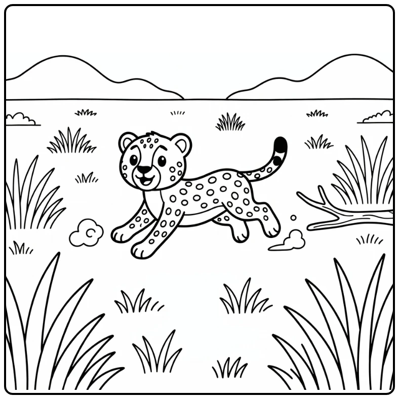 Cheetah in safari animals coloring page savanna scene
