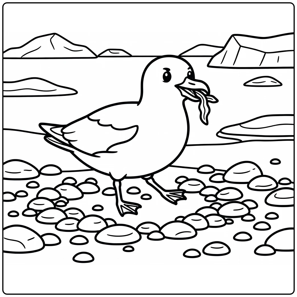 South Polar Skua with Seaweed Antarctic Animals Coloring Page