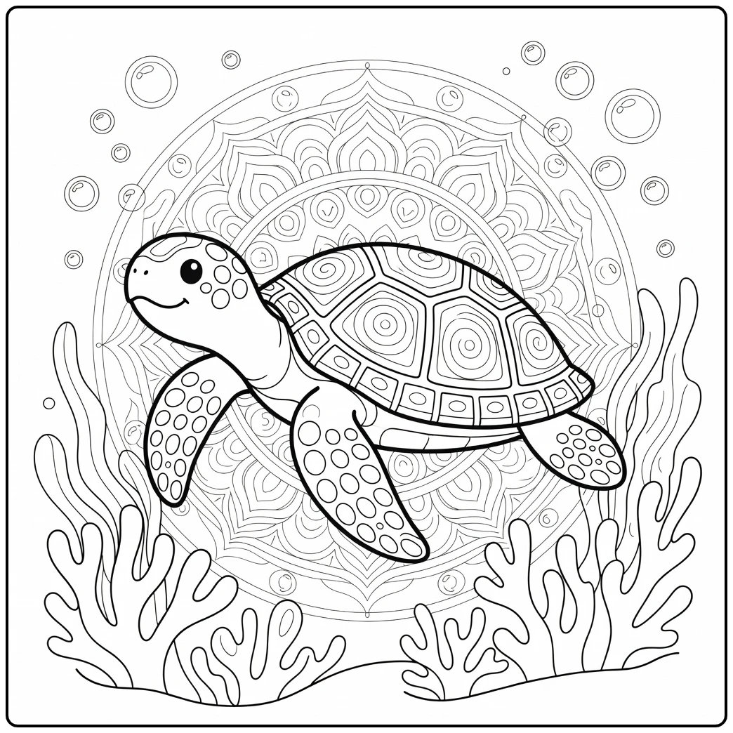 Sea Turtle Animal Mandala Coloring Pages Ocean Design