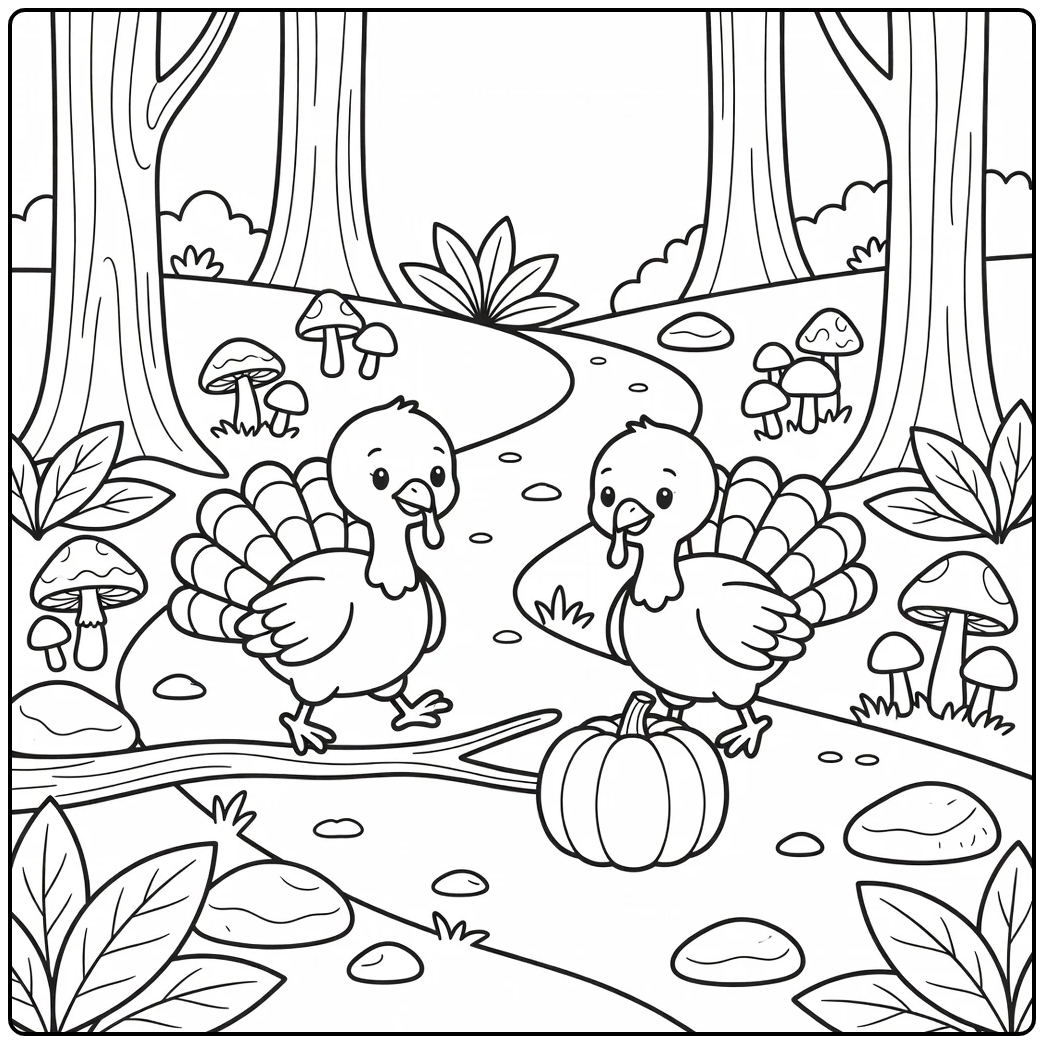 thanksgiving turkey cartoon coloring page two young turkeys