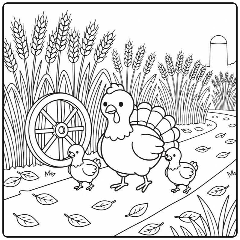 thanksgiving turkey coloring page hen with poults on farm
