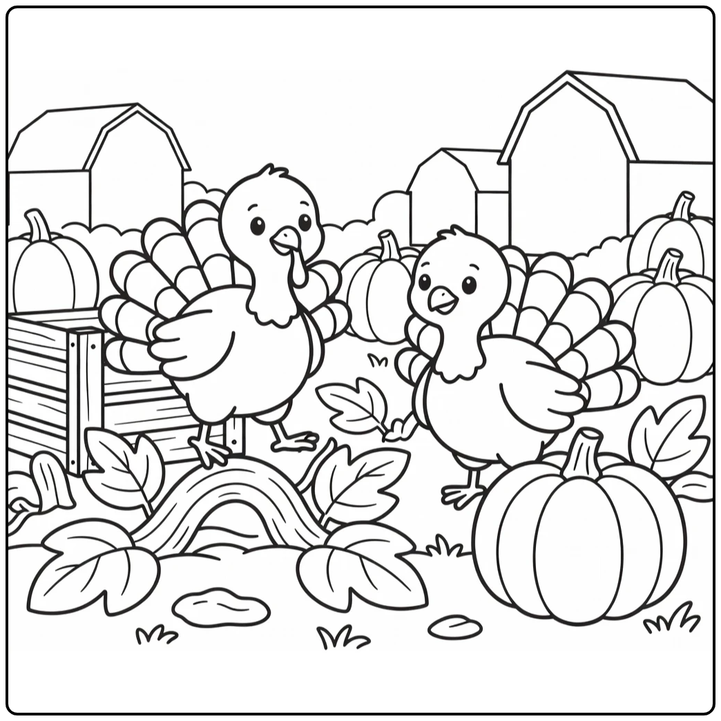 thanksgiving turkey coloring page two turkeys in pumpkin patch
