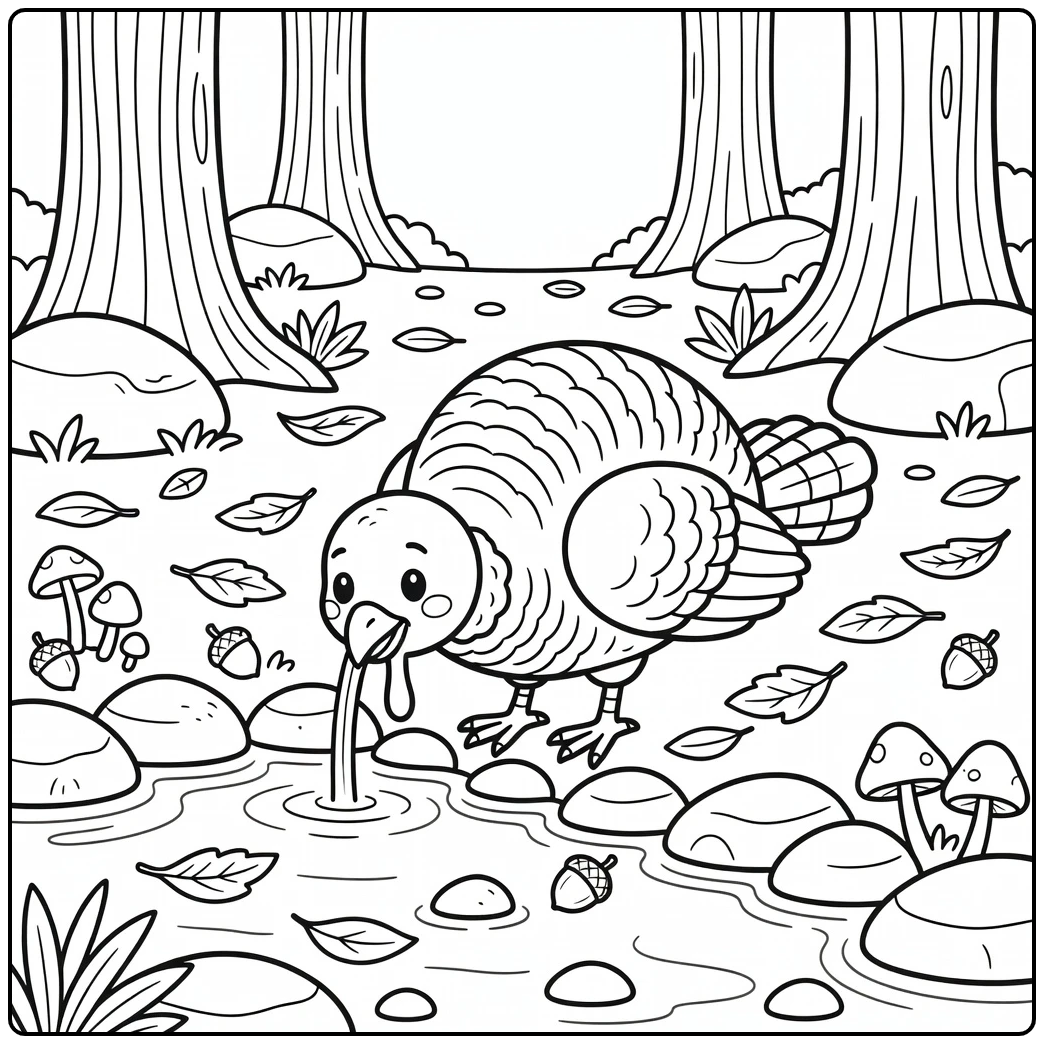 Thanksgiving turkey coloring page wild turkey at stream