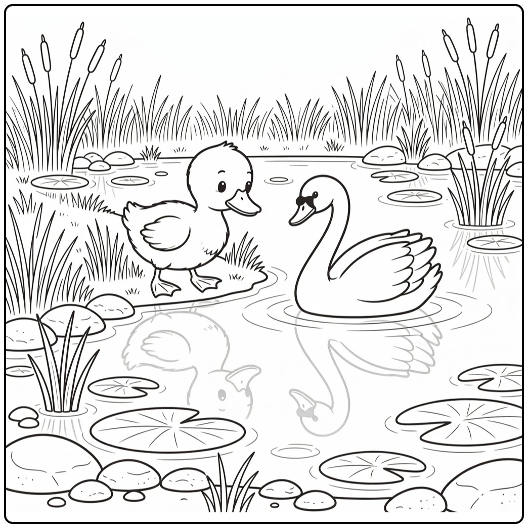 the ugly duckling coloring page with swan reflection